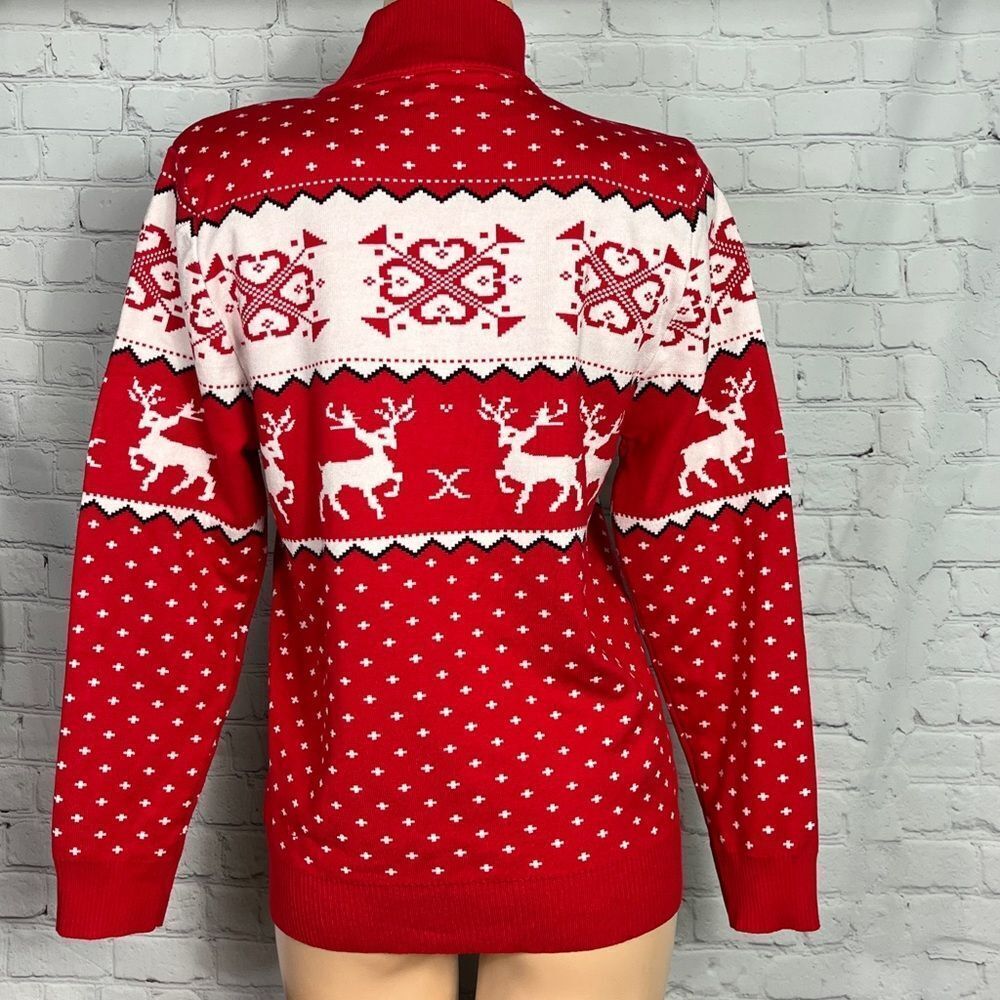 Abollria Red Turtleneck Fair Isle Holiday Reindeer Sweater Knit Size L - Picture 6 of 10
